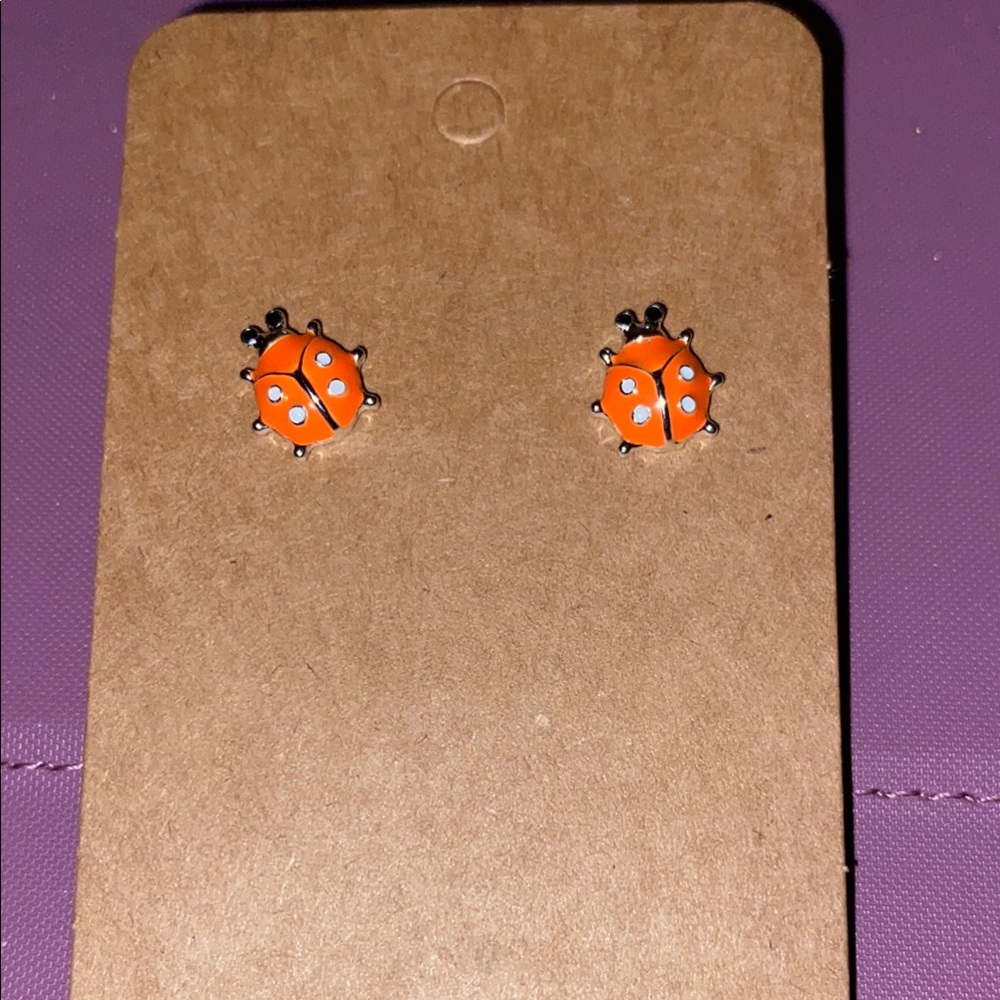 Orange Ladybug Kids Earrings